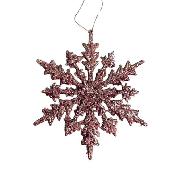 Pink Glitter Snowflake Ornaments 12 (6.5 in) Hanging Decor Pink Christmas - Picture 3 of 6